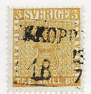 3 Skilling de Suecia Sello 3 Skilling. Error de color amarillo de 1885